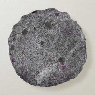 Granite Grey with Pink Details Round Pillow