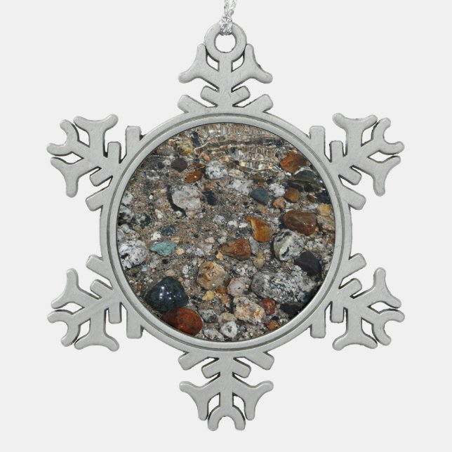 Granite Pebbles in Tenaya Lake at Yosemite Snowflake Pewter Christmas Ornament (Front)