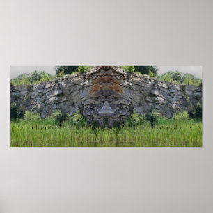 Granite Rock Cliff Cattails Pond Mirror Abstract Poster