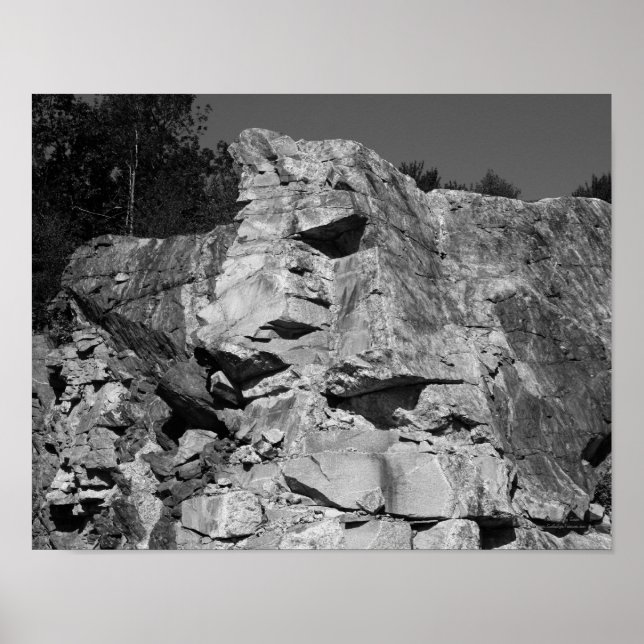 Granite Rock Cliff Wall Nature Black And White  Poster (Front)