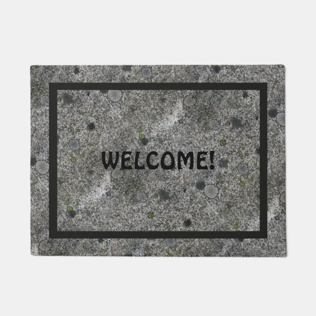 Granite Rock Grey with Black Frame and Text Doormat (Front)