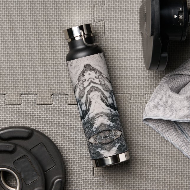 Granite Rock Marbling in Black, White and Grey Water Bottle (Gym)