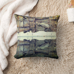 Granite Rock Wall Reflections In Pond Nature   Throw Pillow