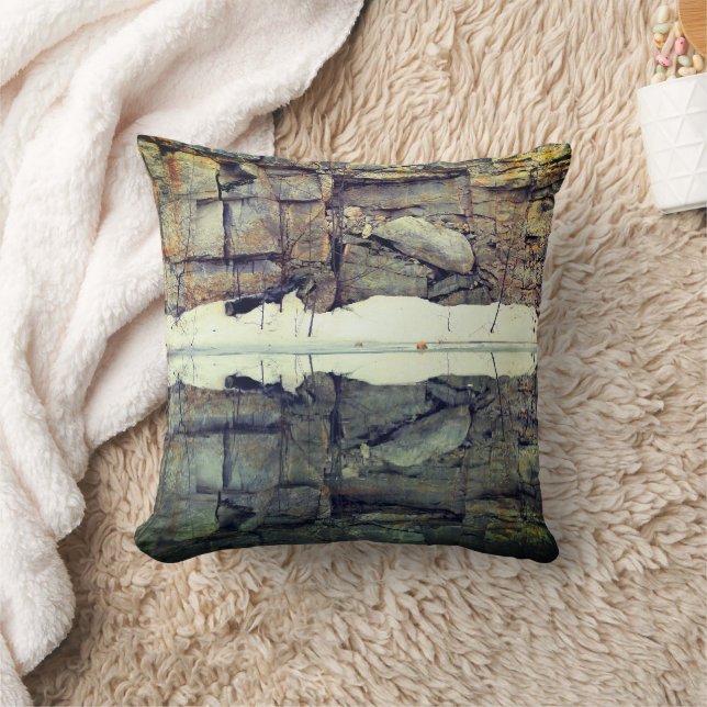 Granite Rock Wall Reflections In Pond Nature   Throw Pillow (Blanket)