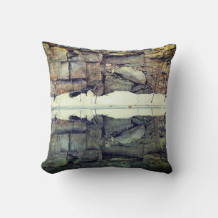 Granite Rock Wall Reflections In Pond Nature Throw Pillow