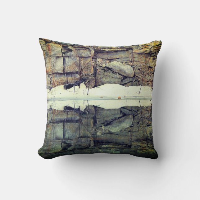 Granite Rock Wall Reflections In Pond Nature   Throw Pillow (Front)