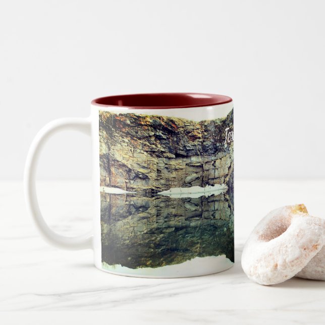 Granite Rock Wall Reflections Nature Personalized Two-Tone Coffee Mug (With Donut)