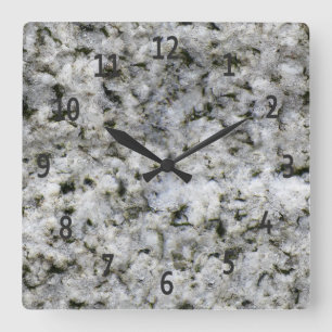 Granite Rock White with Black Digits Square Wall Clock