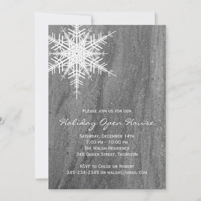 Granite & Snowflake Holiday Open House Invitation (Front)