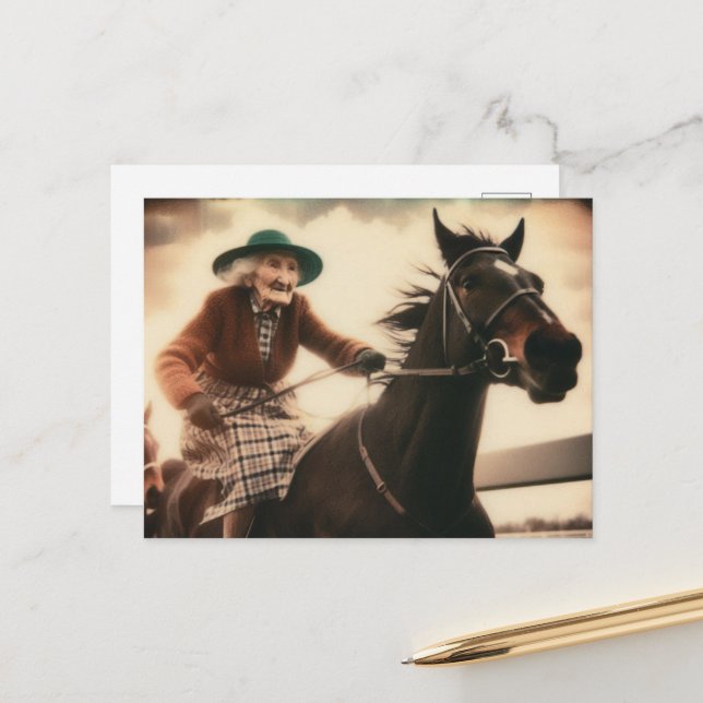 Granny and Her Race Horse Postcard (Front/Back In Situ)