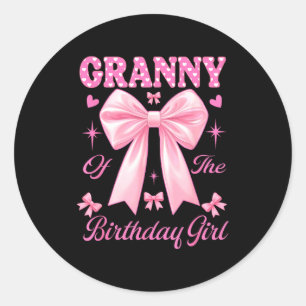 Granny birthday girl matching coquette pink bow classic round sticker