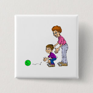 Granny & Boy Bowling 2 Inch Square Button