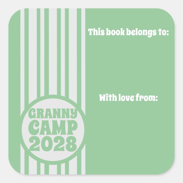 Granny Camp Retro Green Bookplate Square Sticker (Front)