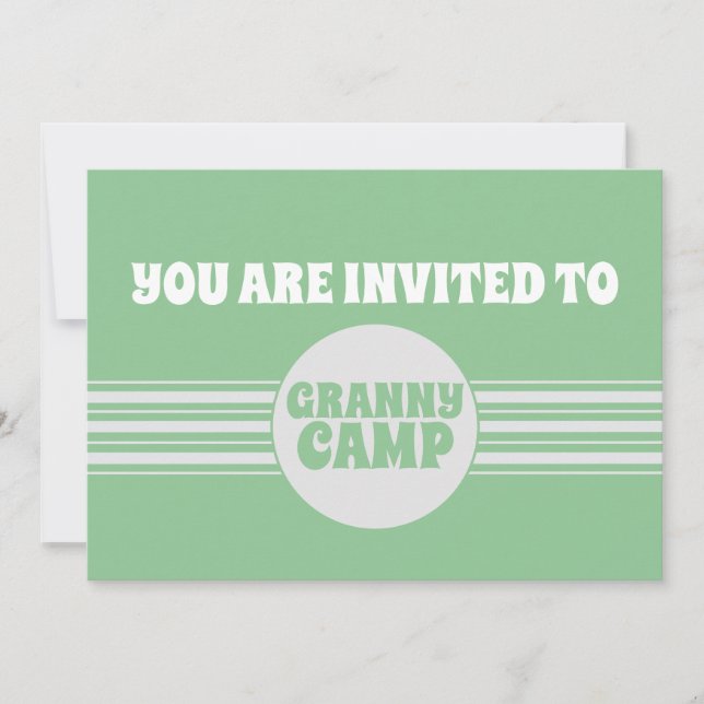 Granny Camp Retro Green Striped Invitation (Front)