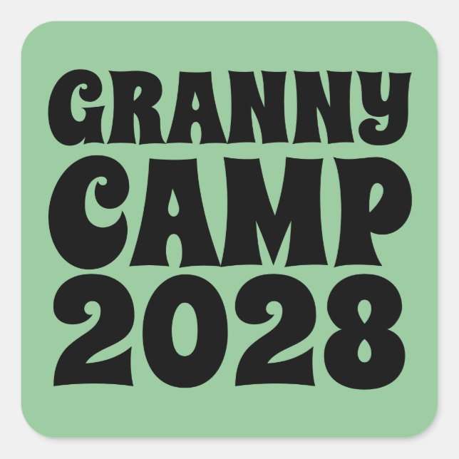 Granny Camp Retro Green Text Square Sticker (Front)