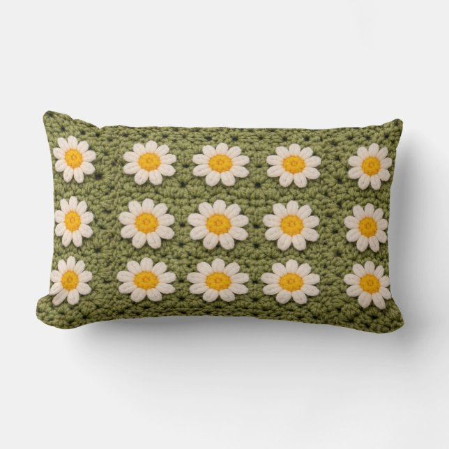 Granny Daisy Aestethic Croche Pattern Floral Retro Lumbar Pillow (Front)