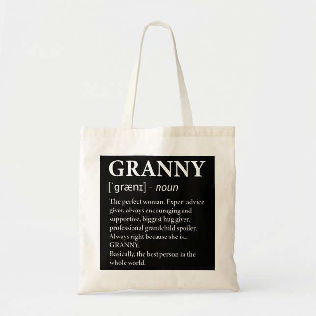 Granny Definition Grandma Funny Grandmother  Tote Bag (Front)