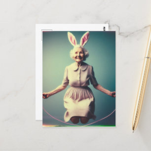 Granny Easter Bunny Jumping Rope Postcard