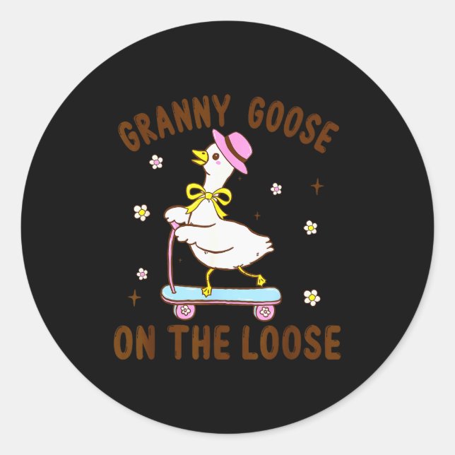 Granny Goose On The Loose Funny Birthday Matching  Classic Round Sticker (Front)