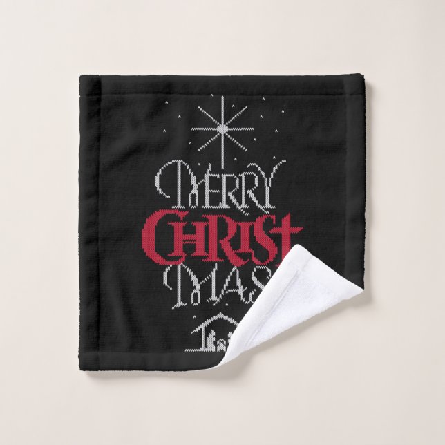 Granny Knit Christian Merry Christmas Calligraphy Wash Cloth (Wash Cloth)