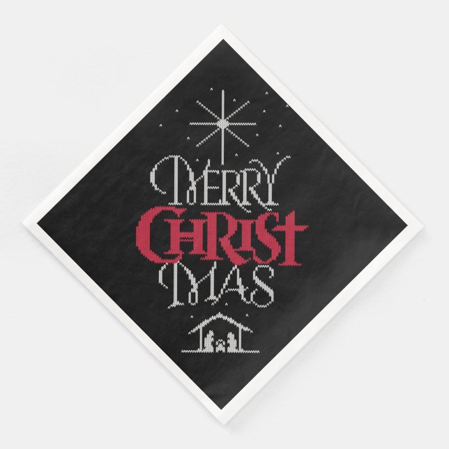Granny Knit Christian Ugly Merry Christmas Sweater Napkin (Corner)