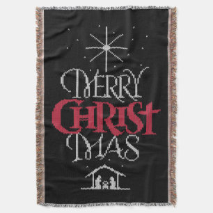 Granny Knit Christian Ugly Merry Christmas Sweater Throw Blanket