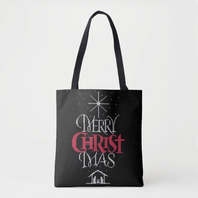 Granny Knit Merry Christ Mas Religious Christmas Tote Bag (Front)