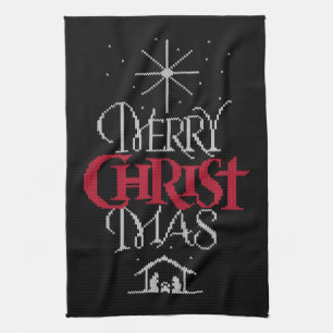 Granny Knit Religious Ugly Merry Christmas Sweater Kitchen Towel