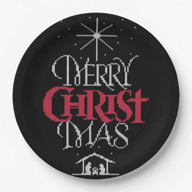 Granny Knit Religious Ugly Merry Christmas Sweater Paper Plate (Front)