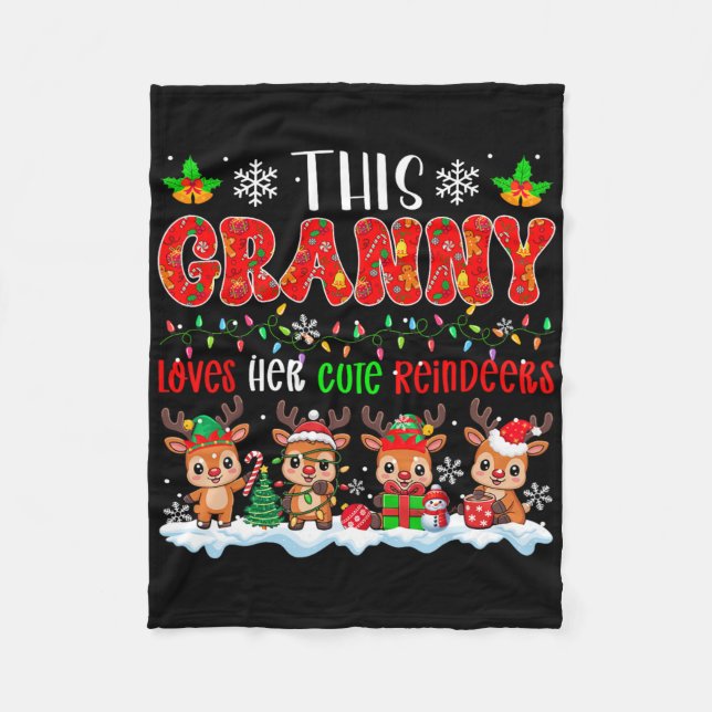 Granny Loves Her Cute Reindeers Xmas Group Santa R Fleece Blanket (Front)