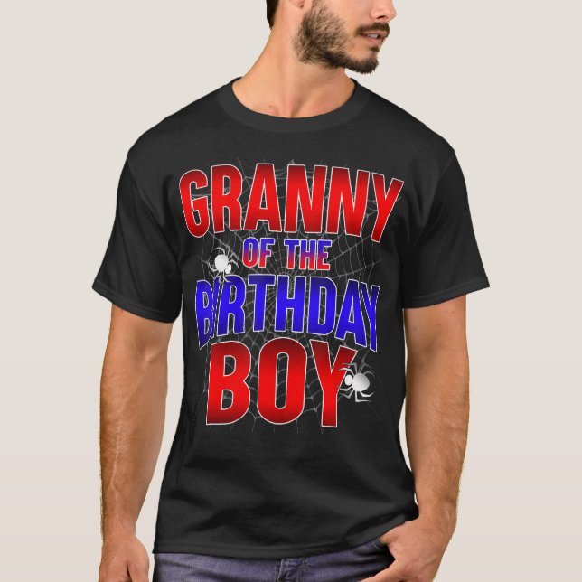 Granny Of The Birthday Boy Costume Spider Web Bday T-Shirt (Front)