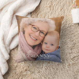 Granny Photo Established Year Modern Throw Pillow