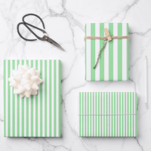 Granny Smith Apple Green & White Stripes Wrapping Paper Sheet