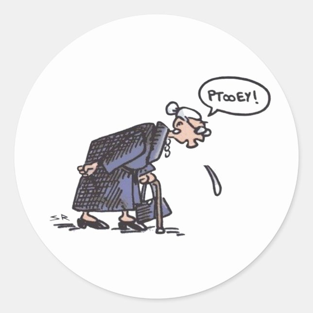 Granny Spitting! round large stickers (Front)