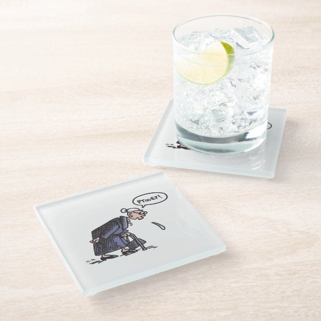 Granny Spitting white glass coaster (Angled)