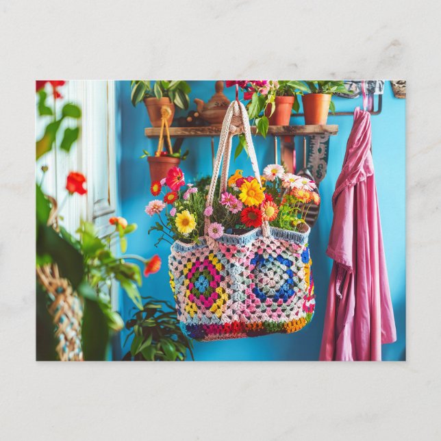 Granny Square Crochet Art Postcard (Front)