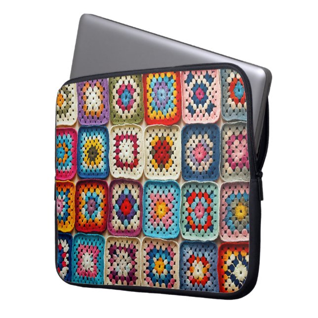 Granny Square Crocheted Quilt  Laptop Sleeve (Front Left)