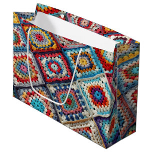 Granny Square Crocheted Quilt Large Gift Bag