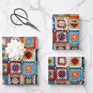 Granny Square Crocheted Quilt  Wrapping Paper Sheet