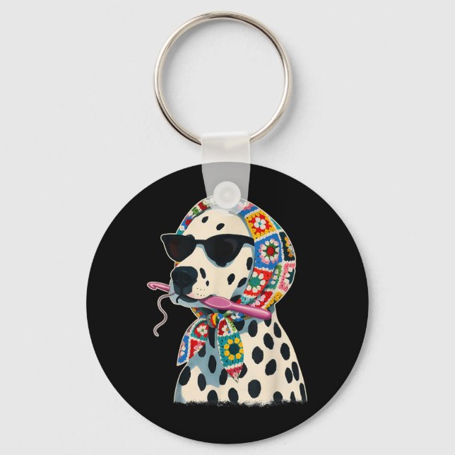 Granny Square Dalmatian Funny Dalmatian Dog Keychain (Front)