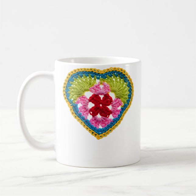 Granny Square Heart Crochet Coffee Mug (Left)