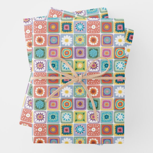 Granny Square Pattern Wrapping Paper (In situ)