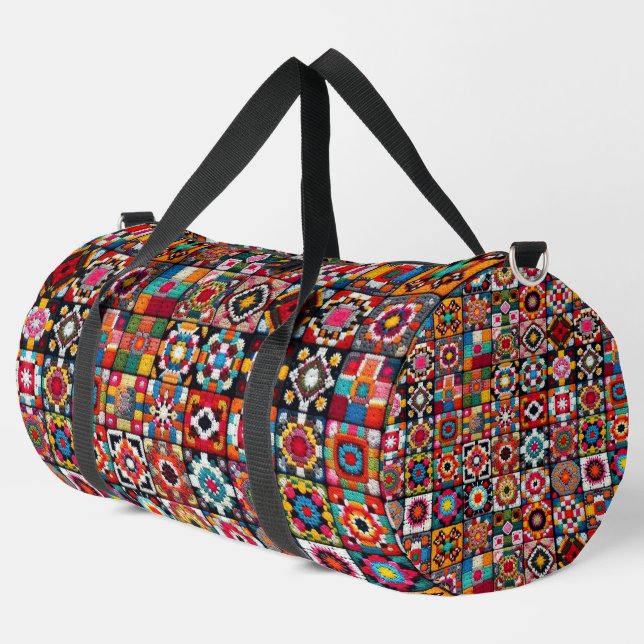 Granny Squares Crochet Pattern Blanket Print  Duffle Bag (Left Corner)
