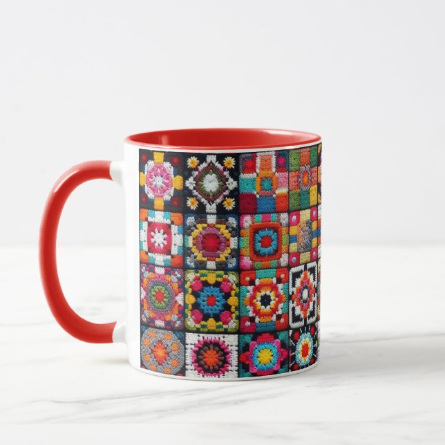 Granny Squares Crochet Pattern Blanket Print  Mug (Left)