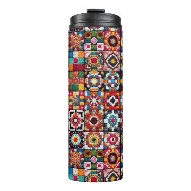 Granny Squares Crochet Pattern Blanket Print  Thermal Tumbler (Front)
