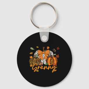 Granny Thanksgiving Leopard Pumpkin Coquette Bow M Keychain