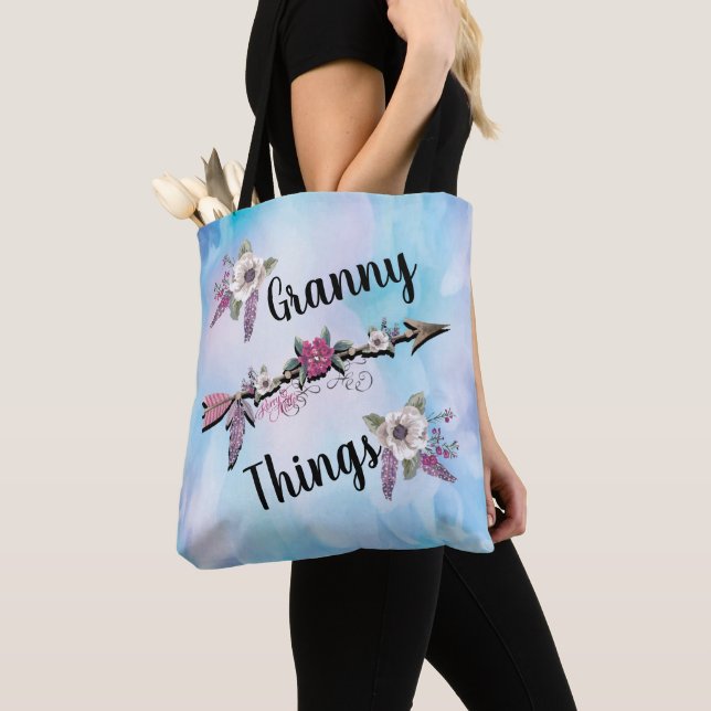 Granny Things, Feathers and Flowers Tote Bag (Close Up)