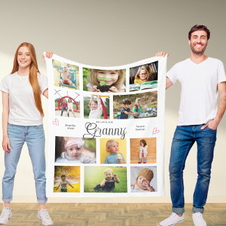 Granny We Love You Personalized Hearts Modern Fleece Blanket