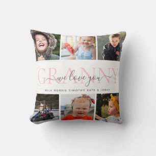 Granny We Love You Photo Collage Message Throw Pillow