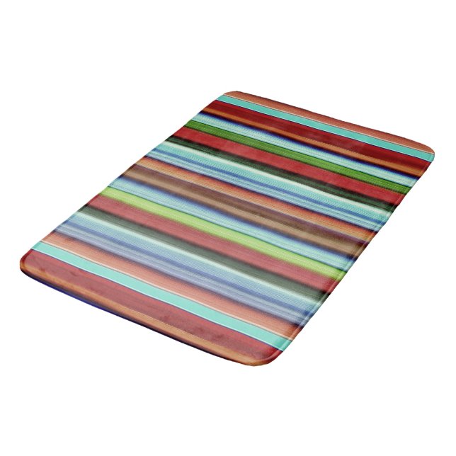 Granny's colourful stripes, with soft rough aspect bath mat (Angled)